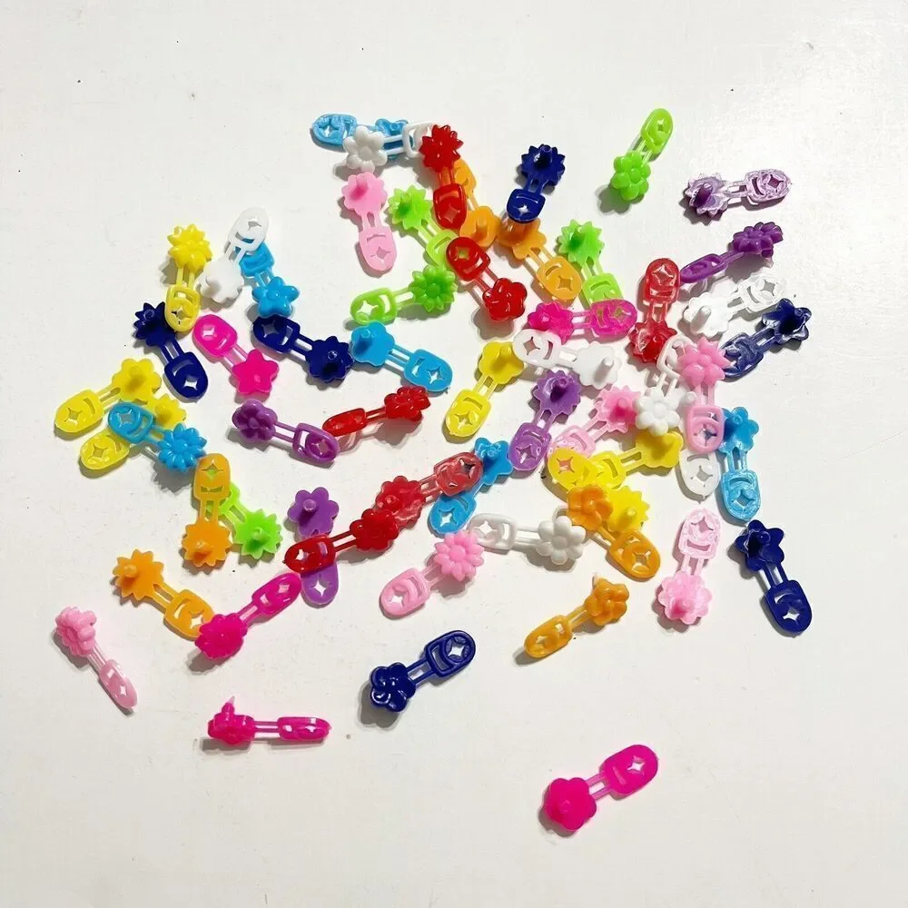Vintage Lot of 58 Micro Plastic Braid Barrettes Cornrows Colorful Flower‎ Kids
